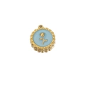 Golden round pendant with light blue enamel and 3D rose flower design for DIY jewelry - Round Rose / Blue