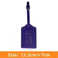 Purple PU leather luggage tag with golden airplane design and adjustable buckle strap - Purple