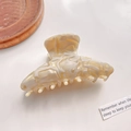 Elegant beige marble pattern acetic acid hair claw clip for women's hair styling - 8.5cm / Off White