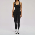 Women's black high-waist yoga set with halter v-neck top and slim-fit leggings - S / Top And Bottom / Premium Black