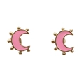 Boucles d'oreilles croissants de lune en émail rose et zircons dorés pour femmes - Rose
