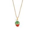 Collier avec pendentif fraise dorée et breloque en émail rouge et blanc - 3# Fraise Tricolore