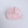 Pink cotton knitted baby beanie featuring yellow flower patterns and soft fabric - Pink Flower