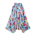 Detail of floral printed skirt with elastic ruffled waist and layered hemline - One Size / Skater Skirt