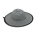 Foldable striped wide-brim sun hat for women with adjustable chin strap for beach - White + Black