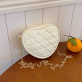White heart-shaped quilted crossbody bag for girls with elegant gold chain strap - Off-white