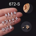 Set titaniumstalen oorknopjes met zirkonia, ster-, maan- en vlinderontwerpen - Kroonstijl (1#) / Zilver