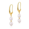 Eleganti orecchini in ottone placcato oro 18K con perle bianche e gancio minimalista - Orecchini pendenti con doppia perla verticale-KE0757