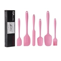Set di 6 utensili da cucina in silicone rosa con spatole e pennelli resistenti al calore - Set da 6 Pezzi Rosa (Scatola a Colori)