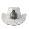 Cappello da cowboy con paillettes argento per feste e spettacoli con tesa larga lucida - M (56-58cm) / Parte superiore a goccia / Argento