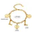 18k gold plated stainless steel coin bracelet with Elizabeth II and letter L charms - Gold-Letter L