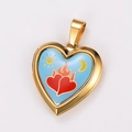 Golden heart locket necklace with light blue enamel and celestial romantic motifs - Sun Moon Flame Romantic Style (款式2)