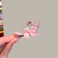 Sparkling silver crown hair clip featuring pink heart gems and a satin bow detail - Crown Bowknot Style 12
