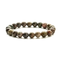 Natural round bloodstone beaded bracelet with tiger eye stones and elastic cord - Yellow & Green