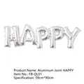 Silver HAPPY foil balloon for birthday party decorations, 59x90cm metallic finish - Cursive Silver HAPPY Balloon