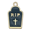 Blue enamel RIP tombstone pendant with gold accents for Halloween DIY jewelry - 1pc Dark Blue Cross Tombstone (21x13mm)