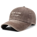 Vintage washed cotton baseball cap in dark brown with New York embroidery detail - Adjustable / Coffee