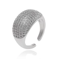 Brede zilveren open ring met glanzende micro-pave gezette zirkonia kristallen - Brede Band met Korreltextuur (J1458)
