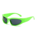 Fluorescent green sports sunglasses with dark grey lenses and futuristic Y2K wrap design - Neon Green Frame Gray Lens