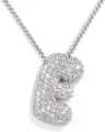 Silver letter F pendant necklace with pavé cubic zirconia on a classic box chain - Letter E / Silver
