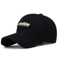 Distressed black cotton baseball cap with embroidered Thinking WISHFUL patch detail - Black