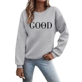 Light gray crewneck sweatshirt with black GOOD vibes print and drop shoulders - S / Light Gray