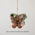 Resin gingerbread man Christmas tree ornament with pine needles and red plaid bow - Green Bow Gingerbread (45g)