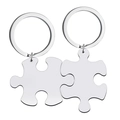 Polished stainless steel puzzle piece keychains for couples with glossy silver finish - Silver Blank Keychain Set