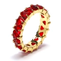 Elegant gold titanium steel ring featuring a full circle of red heart-shaped zircons - US 6 / Heart Row / Gold Red Zirconia