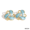 Knot earrings in golden finish with light blue enamel inlay and spiral rope detail - Gold + Blue (KD3234)