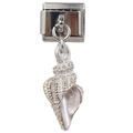 Detail of Italian modular bracelet charm featuring a shell design in silver and gold tone - Silver Gold Conch