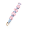 Handmade woven flower keychain with pink and blue daisy pattern and gold clasp - Tiffany Blue