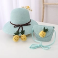 Ensemble chapeau de paille bleu clair et sac ananas pour protection solaire d'été enfant - Ensemble Chapeau Vert Menthe + Sac