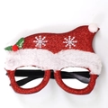 Sparkly red sequin Christmas 2026 glasses with white plush trim and black frames - Christmas Hat Style