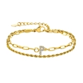 Bracelet double chaîne dorée avec pendentif lettre P et zircons cubiques brillants - Lettre P