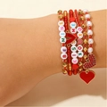 Vijfdelige Valentijnsdag armbandenset met rode harten en letter kralen charms - BE MINE/KISS ME/XOXO Letter Kralenmix / Zoete Woorden Stijl (DZ-447)