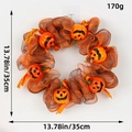 Halloween cat moon wreath with orange mesh ribbons and cute pumpkin ornaments, 35cm size - Smiling Pumpkin Mesh 35CM