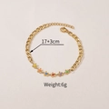 Bracelet chaîne Figaro dorée avec six breloques fleurs colorées en émail et 17+3cm - Style Fleur