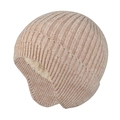Detail of winter knit hat featuring thick warm fleece lining and beige textured wool - Fleece Lined Style / Khaki