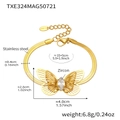 Macro view of gold stainless steel butterfly bracelet with marquise zircon and snake chain - Gold Butterfly Zircon Bracelet / 15+5cm