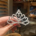 Girl's silver crown hair comb with heart pattern and white rhinestones for parties - 326-21# Crown White (Medium)