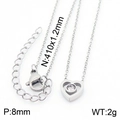Silver stainless steel heart necklace with a clear round zircon stone inlay detail - Necklace (KN233770-K) / Steel
