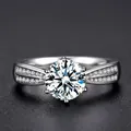 Classic 1-carat round cut moissanite ring with six-prong setting and side accents - White Diamond [white Gold] Ljz-51 / Adjustable Open