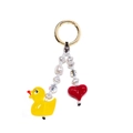 Cute colorful beaded keychain with yellow duck and red heart charms on gold spring ring - Yellow Duck/Red Heart/Gold Ring