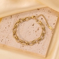 Chic gold-plated stainless steel chain bracelet with ball-link accents on beige stone - E179 Interlocking Loop Bracelet Gold