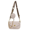 Nude pink quilted crossbody bag set with chain detail and matching round coin purse - Upgraded / Off White