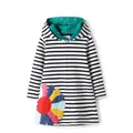 Girls long-sleeve hooded striped dress with colorful sunflower embroidery patch - 2T Recommended Height 80-90 / Top And Bottom - Black and White Striped Sunflower (7163) / Black & White Stripes