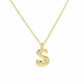 Polished 18k gold letter S pendant with chubby bubble design on a delicate chain - Necklace S