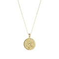 Gold stainless steel coin necklace with rose relief pendant and zircon stones - June - Rose