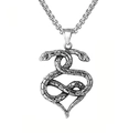 Silver stainless steel heart necklace with double snake design on box chain - Snake Heart + Titanium Steel Chain